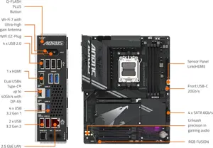 Gigabyte X870 AORUS ELITE WIFI7 AMD AM5 LGA 1718 Motherboard, ATX, DDR5, 4X M.2, PCIe 5.0, USB4, WIFI7, 2.5GbE LAN, EZ-Latch