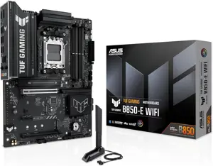 ASUS TUF GAMING B850-E WIFI AMD AM5 B850 ATX motherboard, DDR5, PCIe 5.0 Ready, M.2 slots x3, Wi-Fi 6E, 2.5Gb Ethernet, USB 20Gbps Type-C, USB 10Gbps Type-C, BIOS FlashBack, AuraSync