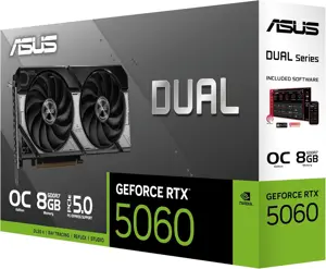 ASUS Dual GeForce RTX 5060 8GB GDDR7 OC Edition (PCIe 5.0, 8GB GDDR7, DLSS 4, HDMI 2.1b, DisplayPort 2.1b, 2.5-Slot Design, Axial-tech Fan Design, 0dB Technology, and More)