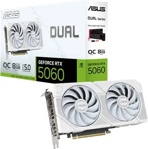 ASUS Dual GeForce RTX™ 5060 8GB GDDR7 White OC Edition Graphics Card, NVIDIA, Desktop (PCIe 5.0, DLSS 4, HDMI 2.1b, DisplayPort 2.1b, 2.5-Slot, Axial-tech Fan, 0dB Technology, Dual BIOS