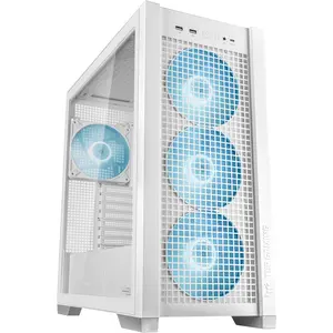 ASUS TUF Gaming GT302 ARGB ATX Mid-Tower PC Case, 4x140mm ARGB Fans, Interchangeable Tempered Glass or Mesh Side Panels - White