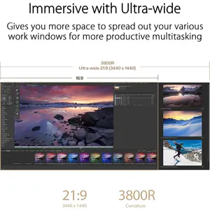 ASUS ProArt Display PA34VCNV 34" IPS UWQHD Curved Professional Monitor – 3800R Curvature, 100% sRGB / Rec.709, Color Accuracy ΔE < 2, USB-C Docking PD 96W, RJ45, Ergonomic Stand