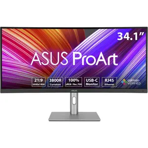 ASUS ProArt Display PA34VCNV 34" IPS UWQHD Curved Professional Monitor – 3800R Curvature, 100% sRGB / Rec.709, Color Accuracy ΔE < 2, USB-C Docking PD 96W, RJ45, Ergonomic Stand