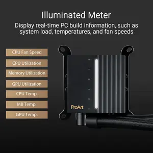 ASUS ProArt LC 360 AIO CPU Liquid Cooler | Illuminated System Status Meter, Three Matte Black Alphacool Apex Stealth Metal Power Fans, High Performance up to 3000 RPM, Low Noise, Daisy-Chain Installation - Black