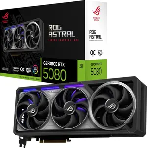 ASUS ROG Astral GeForce RTX 5080 OC Edition Graphics Card, PCIe® 5.0, 16GB GDDR7, HDMI®/DP 2.1, 3.8-Slot, 4-Fan Design, Axial-tech Fans, Patented Vapor Chamber, Phase-Change GPU Thermal Pad