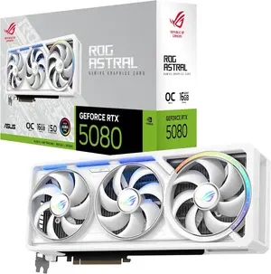 ASUS ROG Astral GeForce RTX 5080 16GB GDDR7 White OC Edition Gaming Quad Fan Graphics Card (NVIDIA DLSS 4, 3.8-Slot Design, PCIe 5.0, 3X DP 2.1b, 2X HDMI 2.1b, White