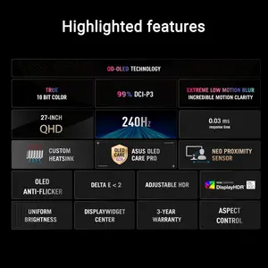 Asus ROG Strix OLED XG27AQDMES 26.5" 1440p QD-OLED, 240 Hz Gaming Monitor ― 0.03ms Response Time, Neo Proximity Sensor, ASUS OLED Care Pro, ELMB, G-SYNC® compatible, 99% DCI-P3