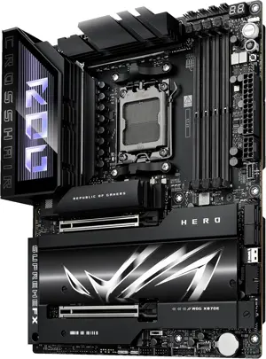 ASUS ROG Crosshair X870E Hero AMD X870E AM5 ATX Motherboard, Advanced AI PC Ready, 18+2+2 Power Stages, DDR5, PCIe® 5.0, 5X M.2, Wi-Fi 7, USB4®, AI Overclocking, Core Flex, PCIe Slot Q-Release Slim