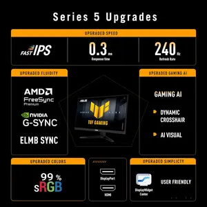 Asus TUF Gaming VG279QM5A Gaming Monitor – 27" Full HD Fast-IPS panel, 240Hz, 0.3ms, G-SYNC® compatible, AMD FreeSync™ Premium, ELMB SYNC, 99% sRGB - Black