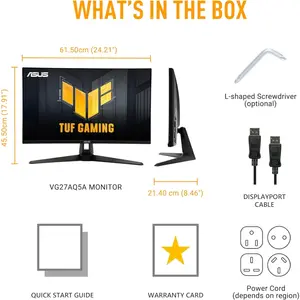 Asus TUF Gaming VG27AQ5A Gaming Monitor – 27-inch, QHD, 210Hz(OC), Fast IPS, ELMB SYNC, 0.3ms GTG, Stereo speaker