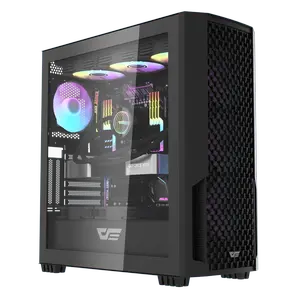 DarkFlash DF2100 Tempered Glass E-ATX Gaming PC Case, 4x ARGB Fans Included – Black