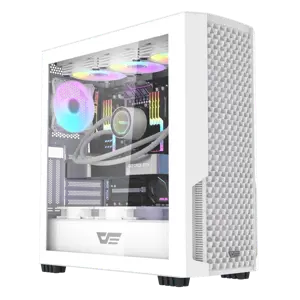 DarkFlash DF2100 Tempered Glass E-ATX Gaming PC Case, 4x ARGB Fans Included – White