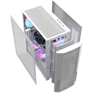 DarkFlash DF2100 Tempered Glass E-ATX Gaming PC Case, 4x ARGB Fans Included – White