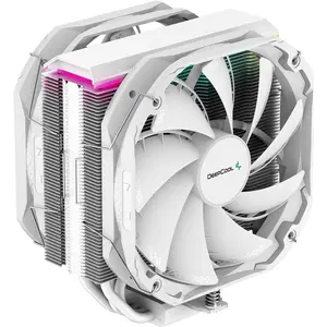 DeepCool AS500 PLUS Single Tower CPU Cooler, 5 Heat Pipe Design, 2x 140mm TF140S PWM Fans, 500~1200 RPM Speed, ARGB LED - White