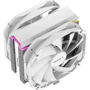 DeepCool AS500 PLUS Single Tower CPU Cooler, 5 Heat Pipe Design, 2x 140mm TF140S PWM Fans, 500~1200 RPM Speed, ARGB LED - White