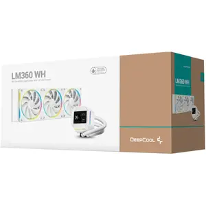 DeepCool LM360 WH 360mm ARGB Liquid CPU Cooler, 2.4" IPS Display, Gen 6 Pump, 3x 120mm FL12 SE ARGB Fans, 2400 RPM Fan Speed - White