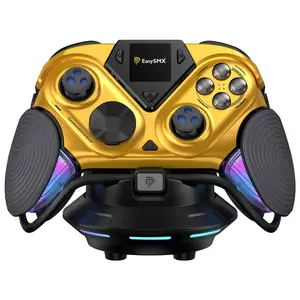 EasySMX D15 Dune 8K Wireless PC Gaming Controller, 8000Hz Polling Rate, 1.3 Inch LCD Screen, TMR Joysticks, RGB, with Magnetic Charging Dock - Gold
