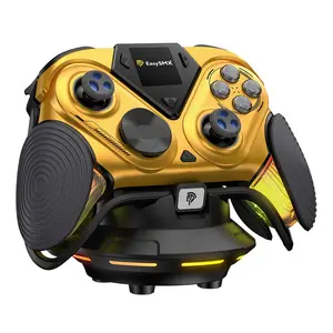 EasySMX D15 Dune 8K Wireless PC Gaming Controller, 8000Hz Polling Rate, 1.3 Inch LCD Screen, TMR Joysticks, RGB, with Magnetic Charging Dock - Gold