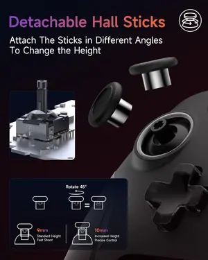 EasySMX X20 Wireless Gaming Controller with 2-Stage Hall Effect Sticks RGB Backlit, 1000Hz Polling Rate, 6-Axis Gyro on Multi-Platform, Mech Buttons - Black