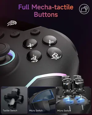 EasySMX X20 Wireless Gaming Controller with 2-Stage Hall Effect Sticks RGB Backlit, 1000Hz Polling Rate, 6-Axis Gyro on Multi-Platform, Mech Buttons - Black