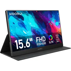 KOORUI E1511A Portable Monitor, 15.6" FHD IPS Display, 1080P 60Hz Resolution, HDMi + Type C Interface, LED Backlight, Built-In Speaker, Black