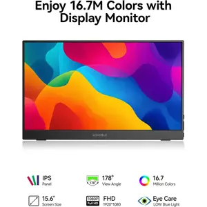 KOORUI E1511A Portable Monitor, 15.6" FHD IPS Display, 1080P 60Hz Resolution, HDMi + Type C Interface, LED Backlight, Built-In Speaker, Black