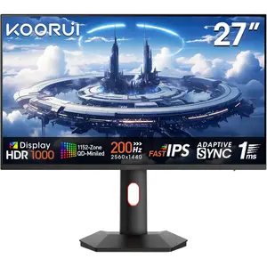 KOORUI S2721PM 27-Inch IPS Mini-LED 200Hz QHD Gaming Monitor, 1ms, HDR 1000, Adaptive Sync, Lifting Adjustable, VESA Mountable, HDMI/DP, Low Blue Light, 99% SRGB
