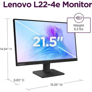 Lenovo L22-4e 21.5" FHD IPS Office Monitor - 100Hz Refresh Rate, 4 ms MPRT, 99% sRGB, Tilt Stand - Raven Black