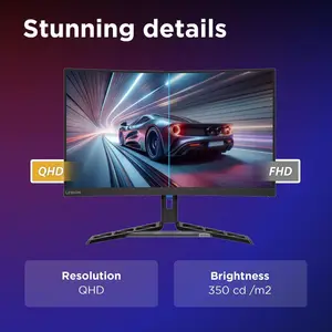 Lenovo Legion R27qc-30 27" WQHD 180Hz Curved Gaming Monitor | 0.5ms, 350 cd/m² Brightness, VA Panel, Adaptive Sync and AMD FreeSync, Anti-Glare, Raven Black