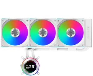 Lian Li Hydroshift II 360 CL RGB 360mm AIO Liquid CPU Cooler, 2.1” IPS LCD 480×480 Screen, 3x 120 RGB Fans, 3 Control Mode, Flexible Tubes Clamp - White