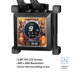 Lian Li HydroShift LCD 360 Fanless Liquid Cooler, 2.88” IPS LCD Display 480 × 480, Upto 3800 RPM Pump Rated Speed  - Black