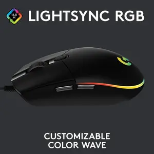 Logitech G102 Light Sync Gaming Mouse, Wired, 8000 DPI, 6 Programmable Buttons, RGB, Black