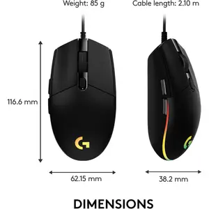 Logitech G102 Light Sync Gaming Mouse, Wired, 8000 DPI, 6 Programmable Buttons, RGB, Black