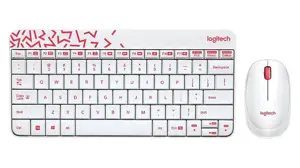 Logitech MK240 NANO Wireless Keyboard and Mouse Combo - White/Vivid Red