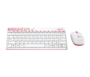 Logitech MK240 NANO Wireless Keyboard and Mouse Combo - White/Vivid Red