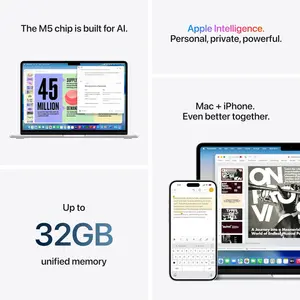 Apple MacBook Air M5 | 13 Inch Laptop, Apple M5, 10-Core, 16GB RAM, 512GB SSD, Backlit Keyboard, Touch ID, Midnight | MDHE4
