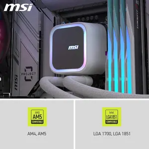 MSI MAG Coreliquid A13 360 AIO ARGB CPU Liquid Cooler | 360mm Radiator, Triple 120mm ARGB PWM Fans, White