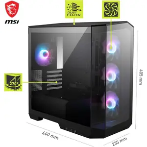 MSI MAG PANO M100R PZ Micro-ATX PC Case - 4x120mm ARGB Fans Pre-Installed with Hub Controller, USB 3.2 Gen 2x2 Type-C Port - Black