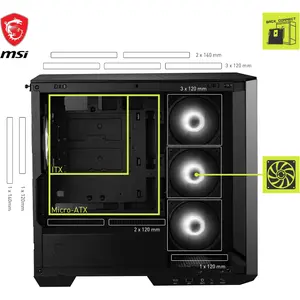 MSI MAG PANO M100R PZ Micro-ATX PC Case - 4x120mm ARGB Fans Pre-Installed with Hub Controller, USB 3.2 Gen 2x2 Type-C Port - Black