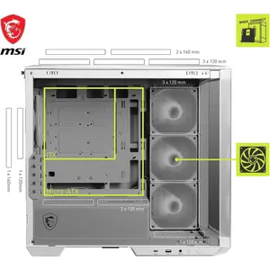 MSI MAG PANO M100R PZ Micro-ATX PC Case - 4x120mm ARGB Fans Pre-Installed with Hub Controller, USB 3.2 Gen 2x2 Type-C Port - White