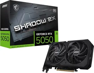 MSI RTX 5050 8G Shadow 2X OC Graphics Card (8GB GDDR6, 128-bit, Extreme Performance: 2617 MHz, DisplayPort x3 2.1a, HDMI 2.1b, NVIDIA Blackwell Architecture)