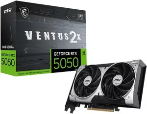 MSI GeForce RTX 5050 8G VENTUS 2X OC Graphics Card, 8GB GDDR6, 128-bit, Extreme Performance: 2617 MHz, DisplayPort x3 2.1a, HDMI 2.1b, NVIDIA Blackwell Architecture