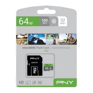 PNY 64GB Elite Class 10 U1 microSD with SD Adapter Memory Card
