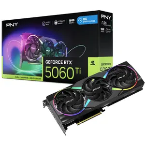 PNY GeForce RTX 5060 Ti 16GB EPIC-X RGB Overclocked Triple Fan Graphics Card, 16GB 128-Bit GDDR7, 2692 MHz Boost Clock, PCI Express 5.0 x8 - Black