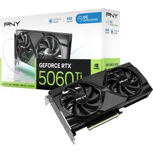 PNY GeForce RTX 5060 Ti 16GB Overclocked Dual Fan Graphics Card, 16GB 128-Bit GDDR7, 2692 MHz Boost Clock, PCI Express 5.0 x8 - Black