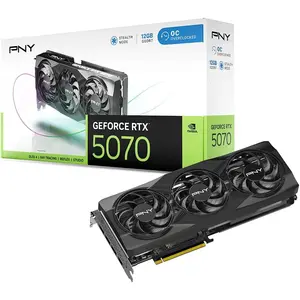 PNY GeForce RTX 5070 Overclocked Triple Fan Graphics Card, 12GB GDDR7, 192-bit, Boost Speed: 2587 MHz, SFF-Ready, PCIe® 5.0, 2.4-Slot, NVIDIA Blackwell Architecture, DLSS 5