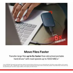 SanDisk E31 1TB USB-C Portable SSD | Up to 1000MB/s Read Speeds, Up to 2M Drop Protection, USB 3.2 Gen 2 Interface