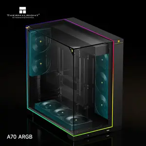Thermalright A70 ARGB Black ATX Gaming Case, 5x Pre-Installed ARGB Fans, Panaromic LED Strips, Three-Sided Column-Free Glass, Four-Way Airflow, Tool-Free Quick Release, Vertical Graphics Card Mounting - Black