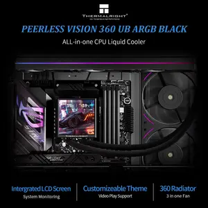 Thermalright Peerless Vision 360 UB ARGB AIO 360mm Liquid CPU Cooler, 3.95’’IPS LCD Screen with 480x480 Resolution - Black