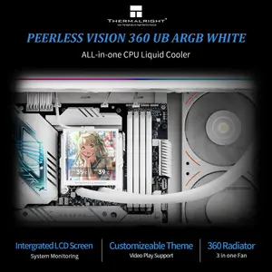 Thermalright Peerless Vision 360 UB ARGB AIO 360mm Liquid CPU Cooler, 3.95’’IPS LCD Screen with 480x480 Resolution - White